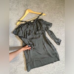 Off Shoulder Long Sleeves Grey Silky Wilfred Mini Dress Size XS